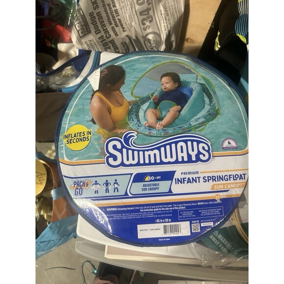 SwimWays Inflatable Infant Baby Spring Pool Float with Sun Canopy - Picture 4 of 6